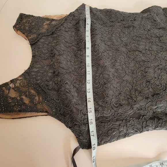 Lauren Ralph Lauren Evening Lace Dress w Beading Grey Size 14 Cocktail Halter - Picture 8 of 11